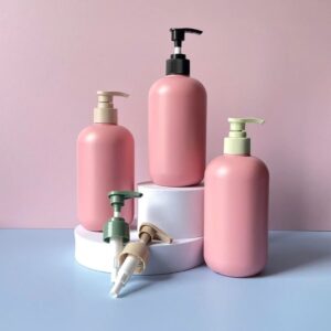 Chai HDPE Hồng vòi nhấn sóng nâu nhám 500ml