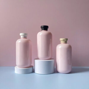 Chai nhựa PET tròn hồng nắp bật đen, trắng, nhám 500ml sử dụng nắp fi28