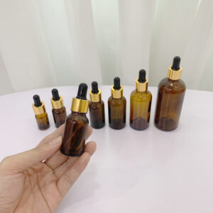 Chai đựng serum nâu khoen vàng núm đen